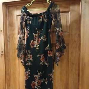 Guess Black Floral Long Sleeve Dress